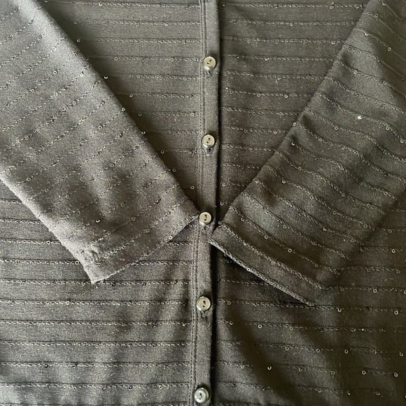 Ann Taylor Sequined Button Front Cardigan Sweater W’s S Black Classic Office Top - Picture 9 of 9